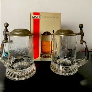 Vintage Rastal Crystal Glass Pewter Lidded German Beer Steins